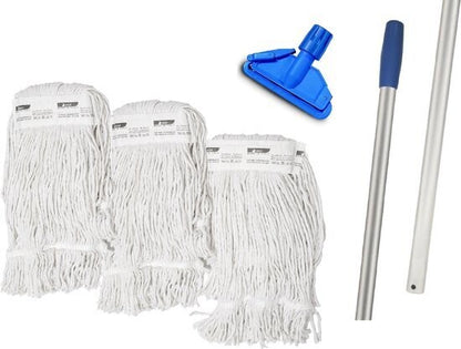 MAUS mopping set complete - aluminium mop handle - 3 recycled mops - Lightweight professional set
