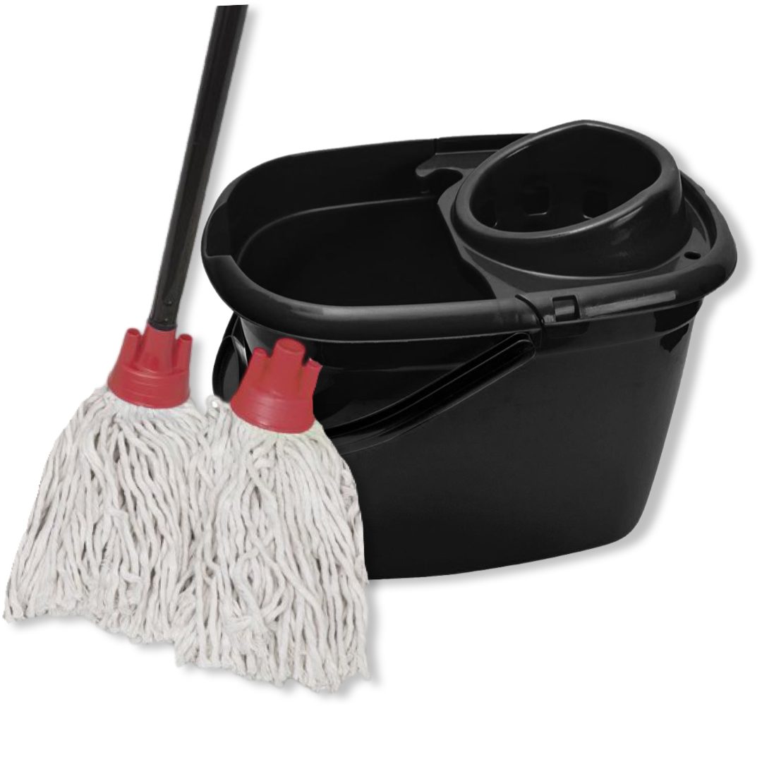 MAUS spaanse mop set rood recycled - dweil set compleet - emmer steel en 2 moppen