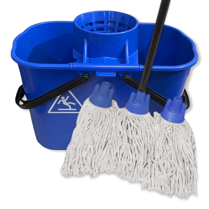 MAUS Mop-System Blau - Doppelter 14-Liter-Eimer inklusive 3 spanischer Mopps und Stiel