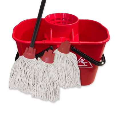MAUS Wischmop-System rot - Doppelter 14-Liter-Eimer inklusive 3 spanischer Mopps und Stiel