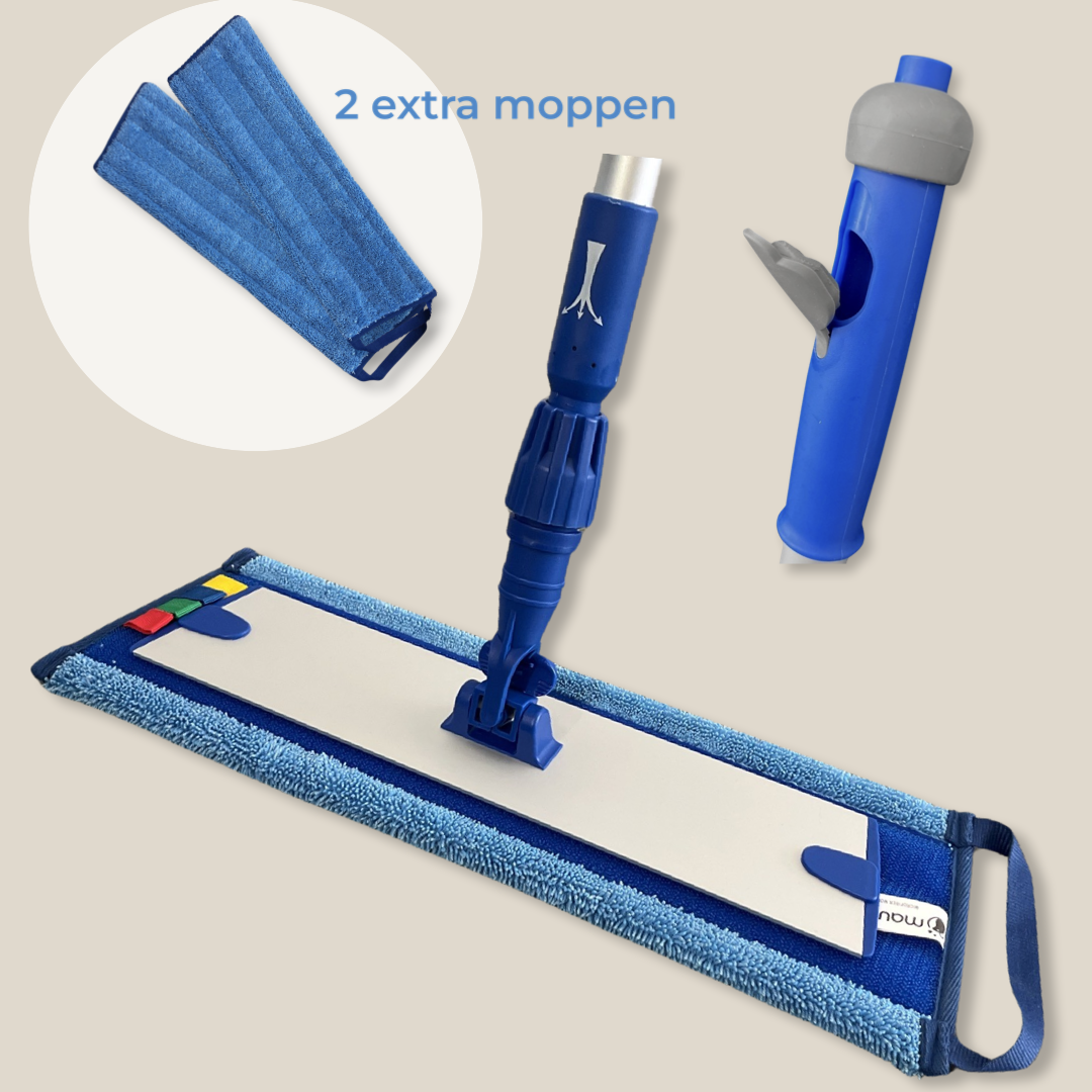 MAUS Vlakmop set 40cm met Spraysteel - Dweil met Velcro Bevestiging - 3 Microvezel Moppen