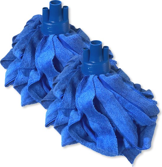 Twee blauwe MAUS microvezel navullingen voor de Spaanse mop met schroefbevestiging