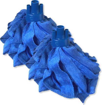 Twee blauwe MAUS microvezel navullingen voor de Spaanse mop met schroefbevestiging