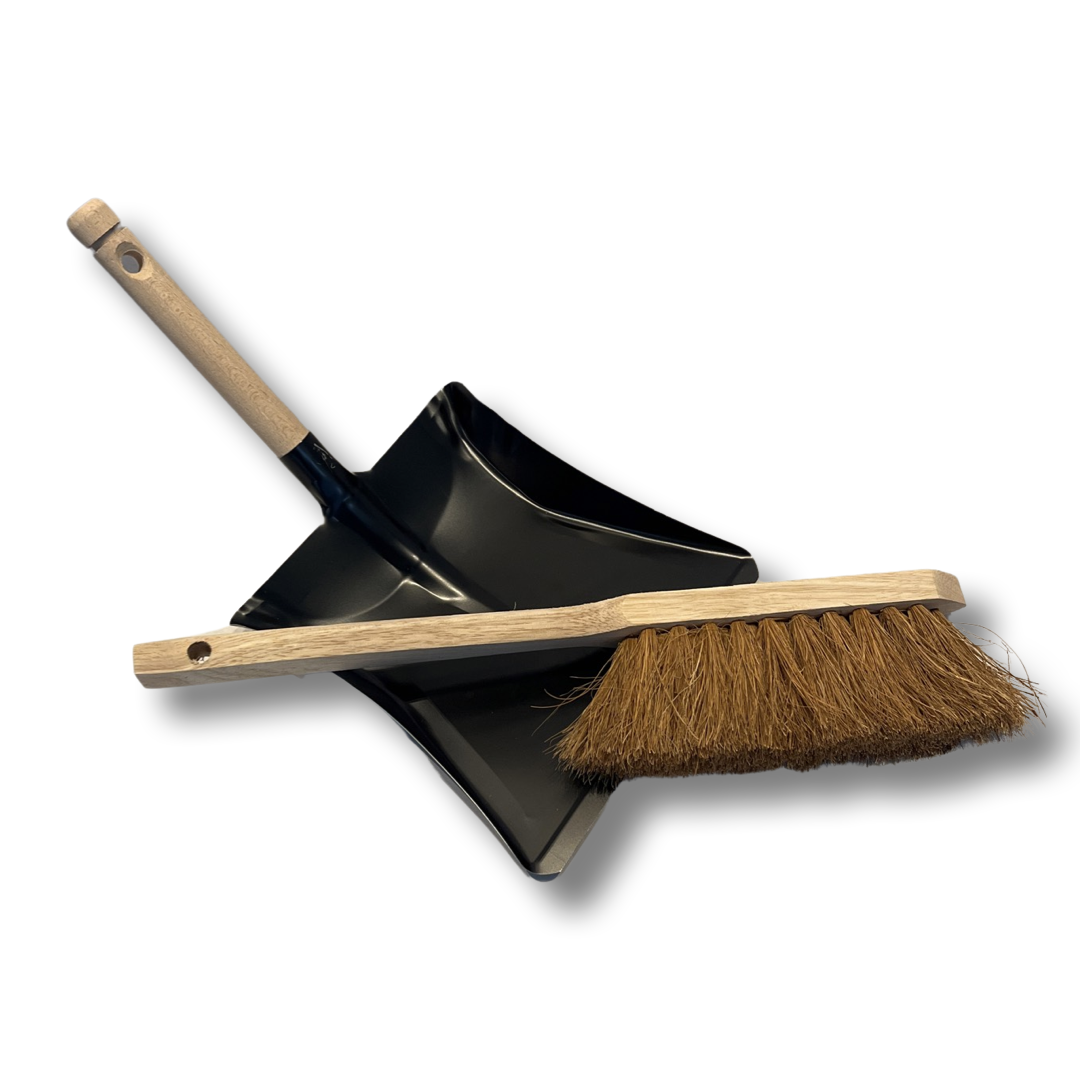 MAUS stoffer en blik zwart lange steel - binnen en buiten - cocosveger 45 cm.